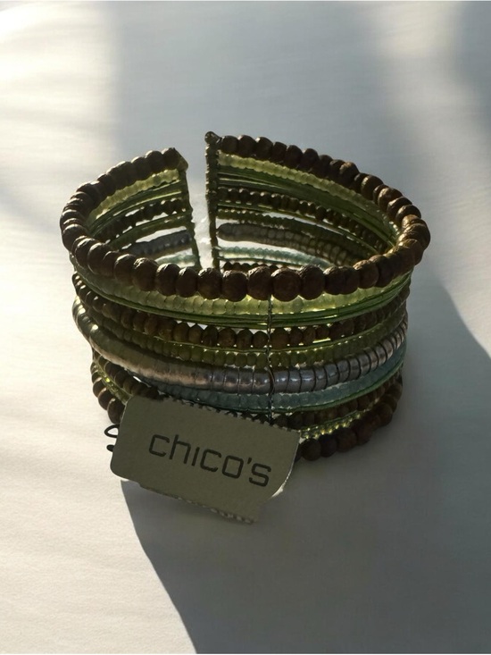 Chico's Jewelry - Chico's Green and Brown Multi-Row Beaded Coil Bracelet
